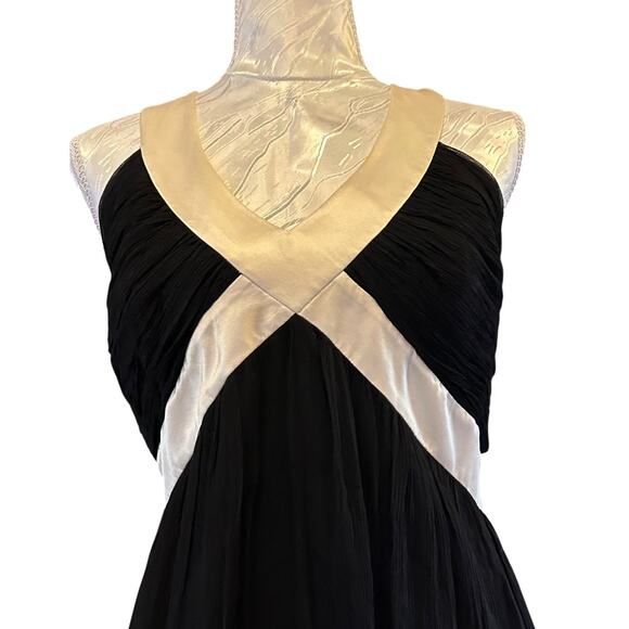 Vintage Black White Silk Chiffon Dress Womens Sz Large Y2K Babydoll Formal Noir - Picture 6 of 16